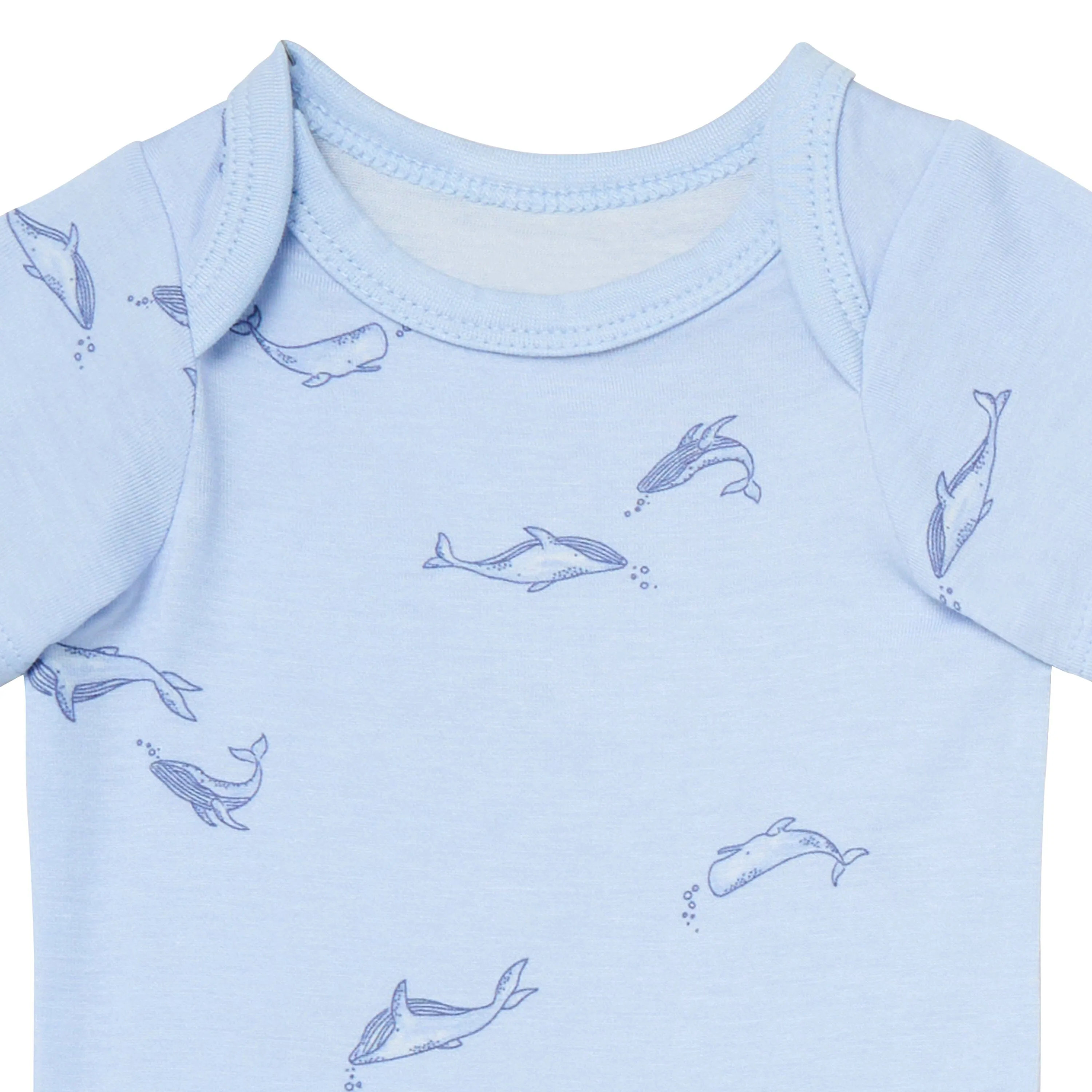 4-Piece Baby Boys Light Blue Whale Bodysuits and Pants Set