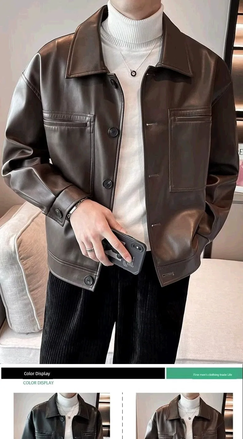 Autumn Trendy Lapel Casual American Slim Leather Jacket