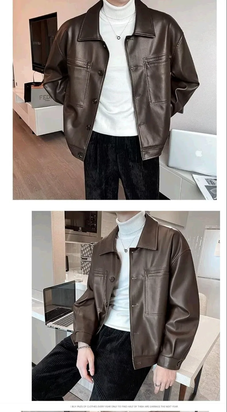 Autumn Trendy Lapel Casual American Slim Leather Jacket