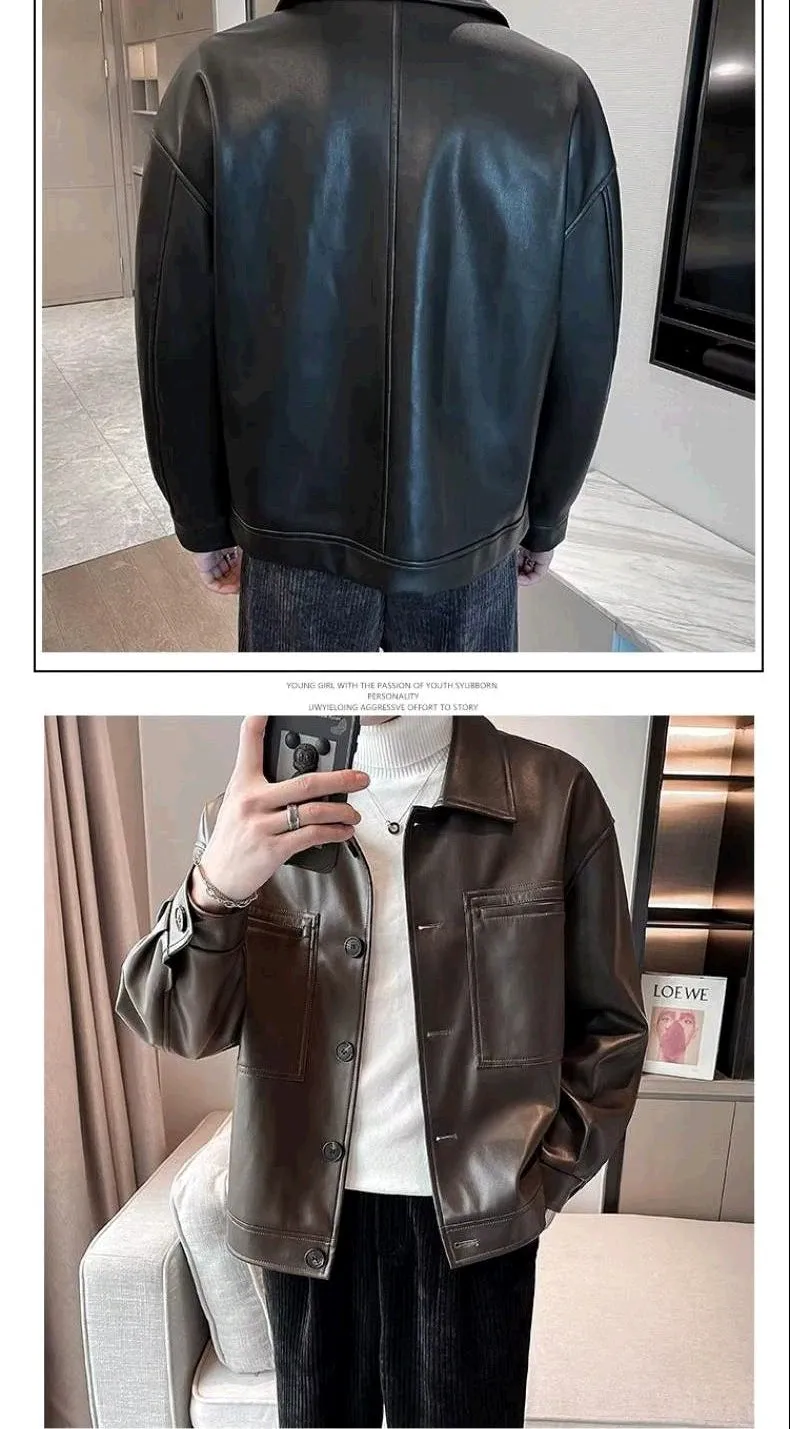 Autumn Trendy Lapel Casual American Slim Leather Jacket