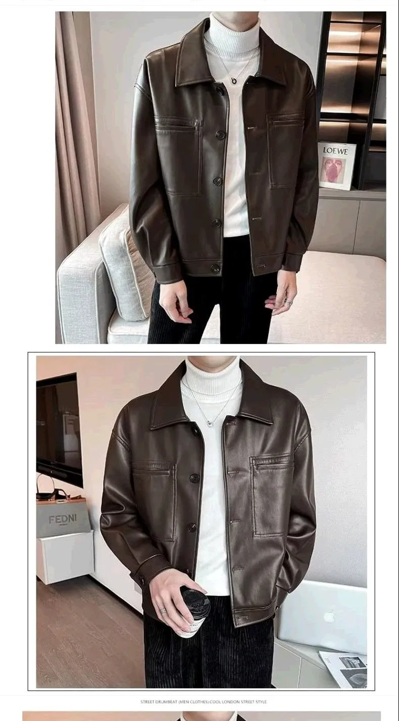 Autumn Trendy Lapel Casual American Slim Leather Jacket