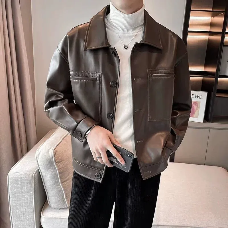 Autumn Trendy Lapel Casual American Slim Leather Jacket