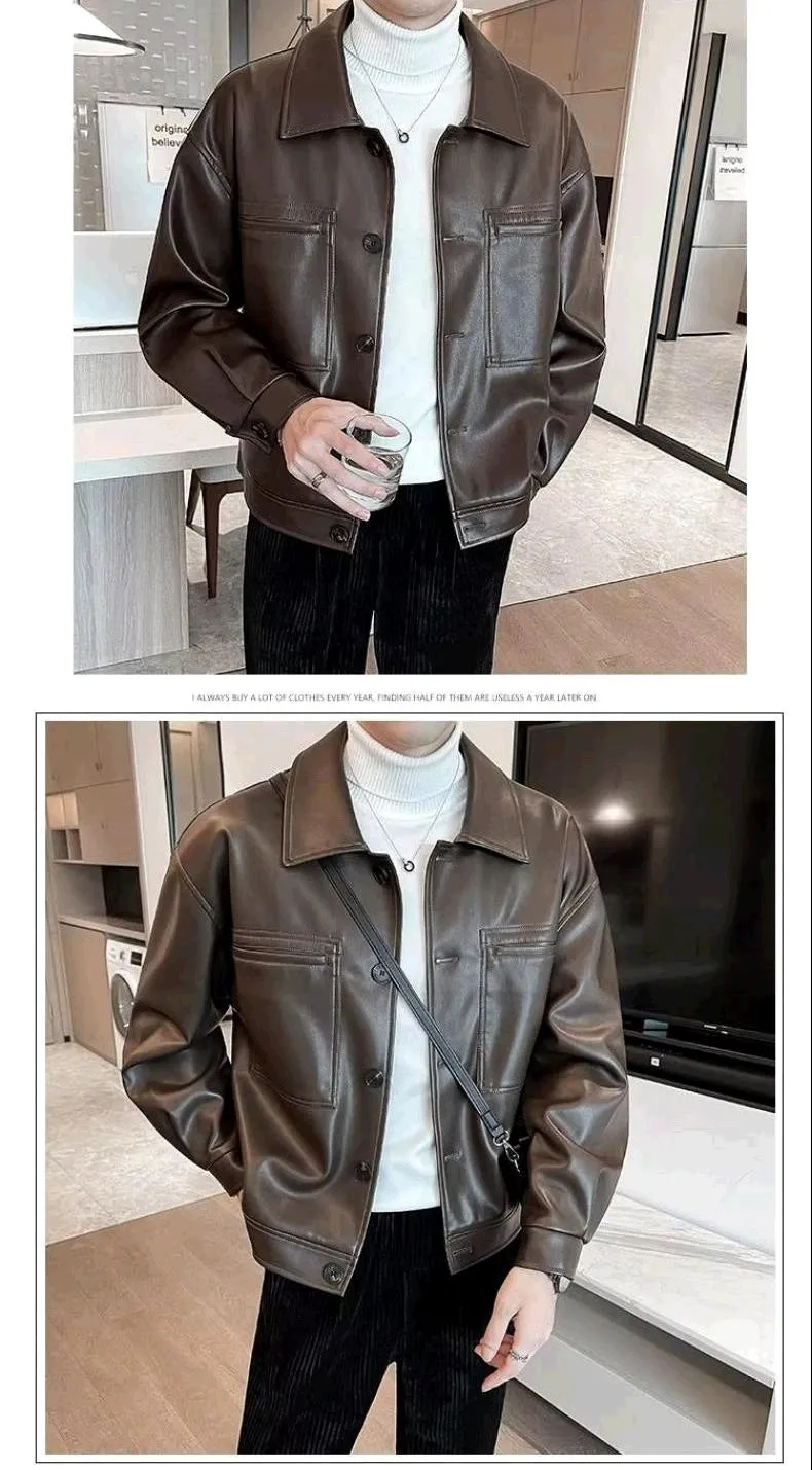 Autumn Trendy Lapel Casual American Slim Leather Jacket