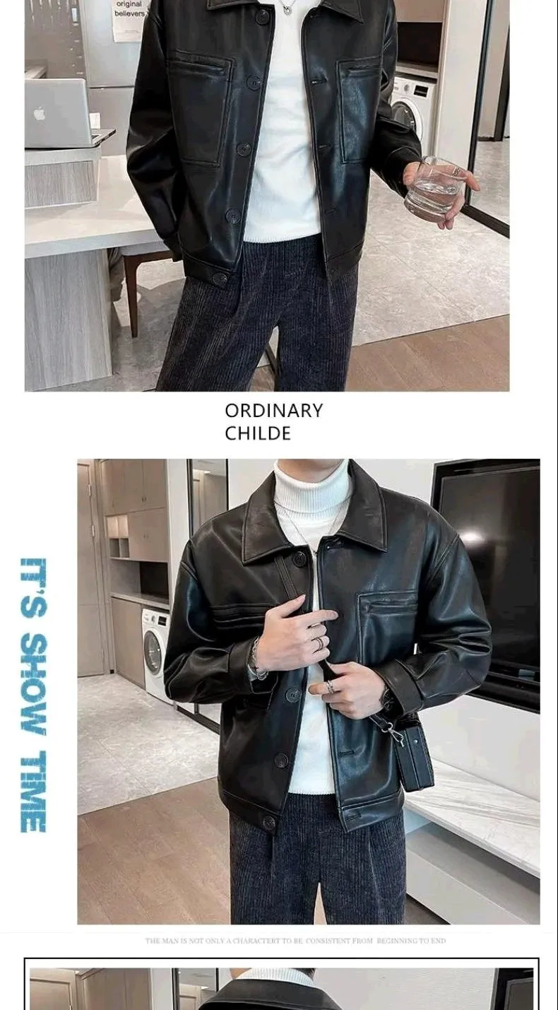 Autumn Trendy Lapel Casual American Slim Leather Jacket