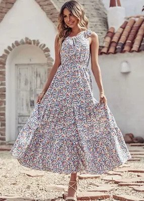 Blue White Women's Summer Floral Maxi Dresses - Prettygarden