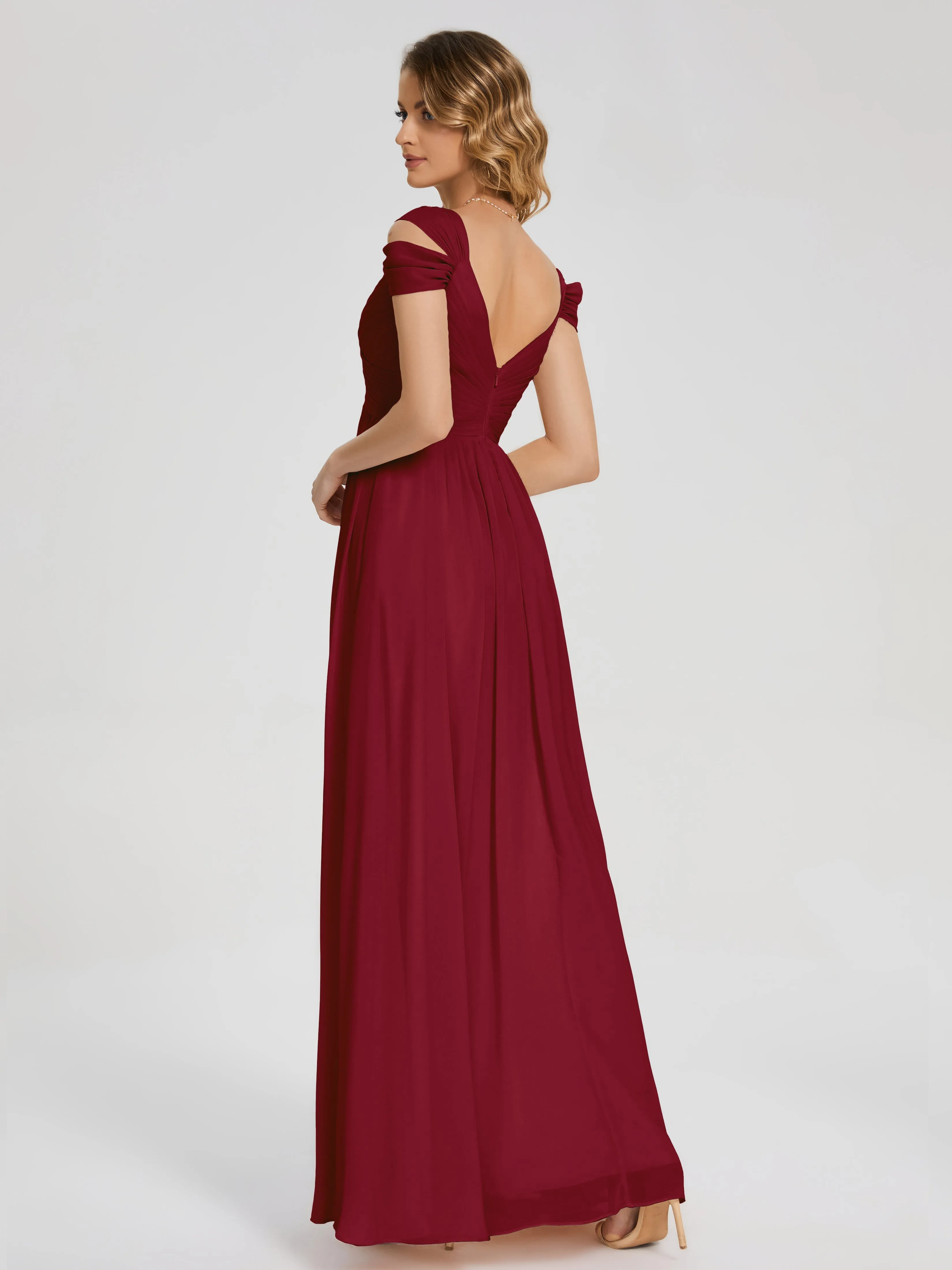 Burgundy Chiffon Bridesmaid Dresses Charlee Flowy Split Chiffon Bridesmaid Dresses