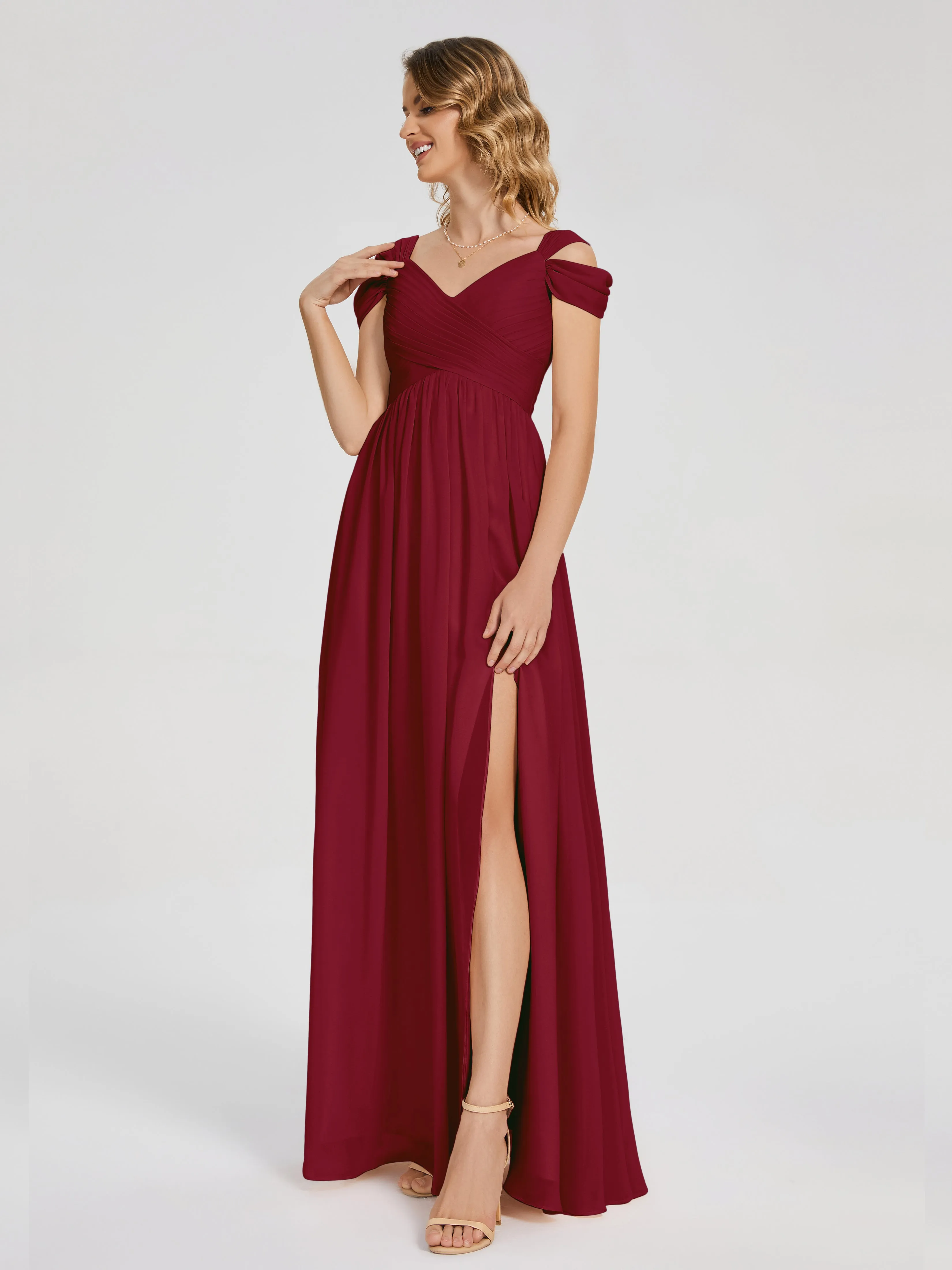 Burgundy Chiffon Bridesmaid Dresses Charlee Flowy Split Chiffon Bridesmaid Dresses