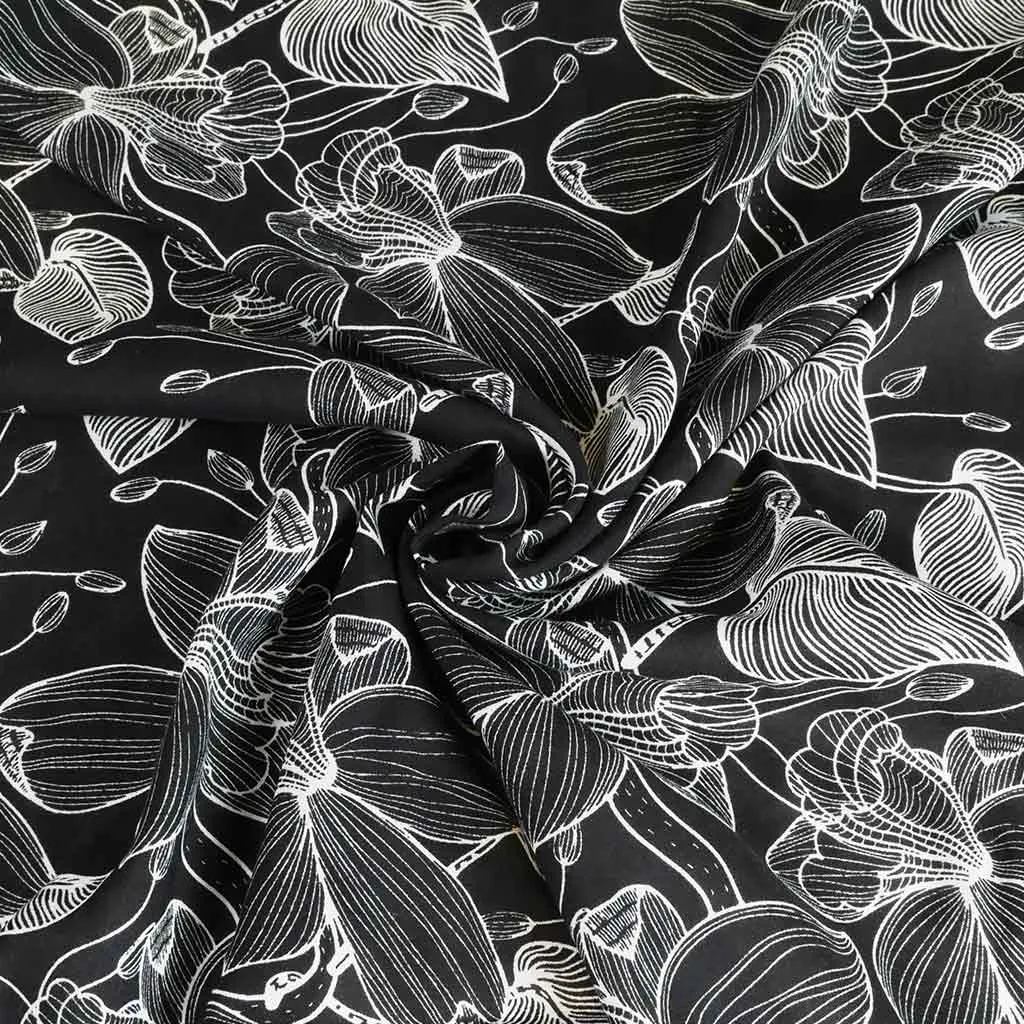 Capri - Black Etched Leaves Viscose Woven Fabric