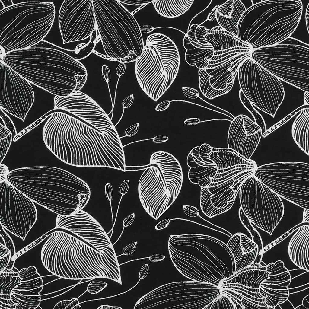 Capri - Black Etched Leaves Viscose Woven Fabric