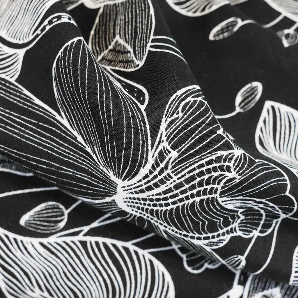 Capri - Black Etched Leaves Viscose Woven Fabric