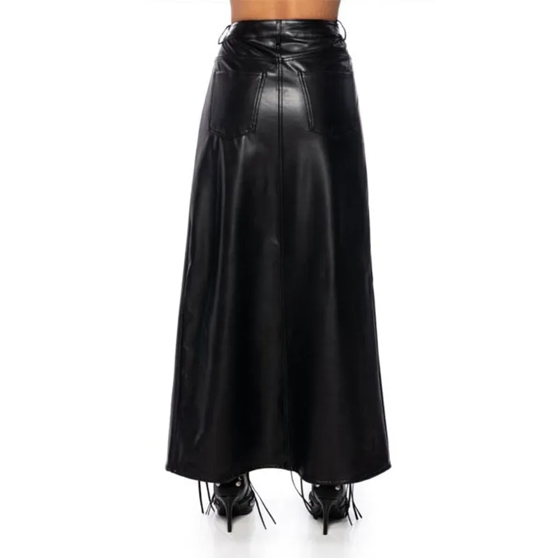 Chic Split Faux Leather Midi Skirt