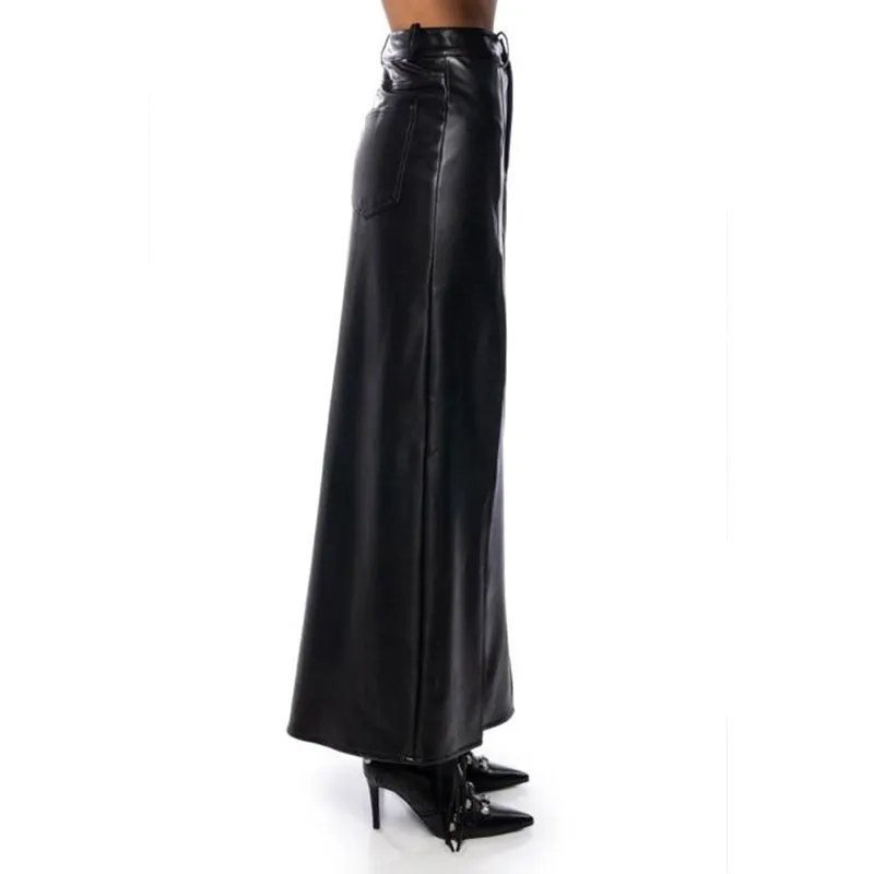 Chic Split Faux Leather Midi Skirt