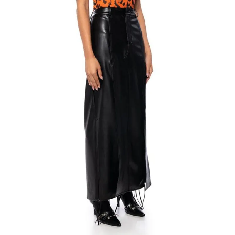 Chic Split Faux Leather Midi Skirt