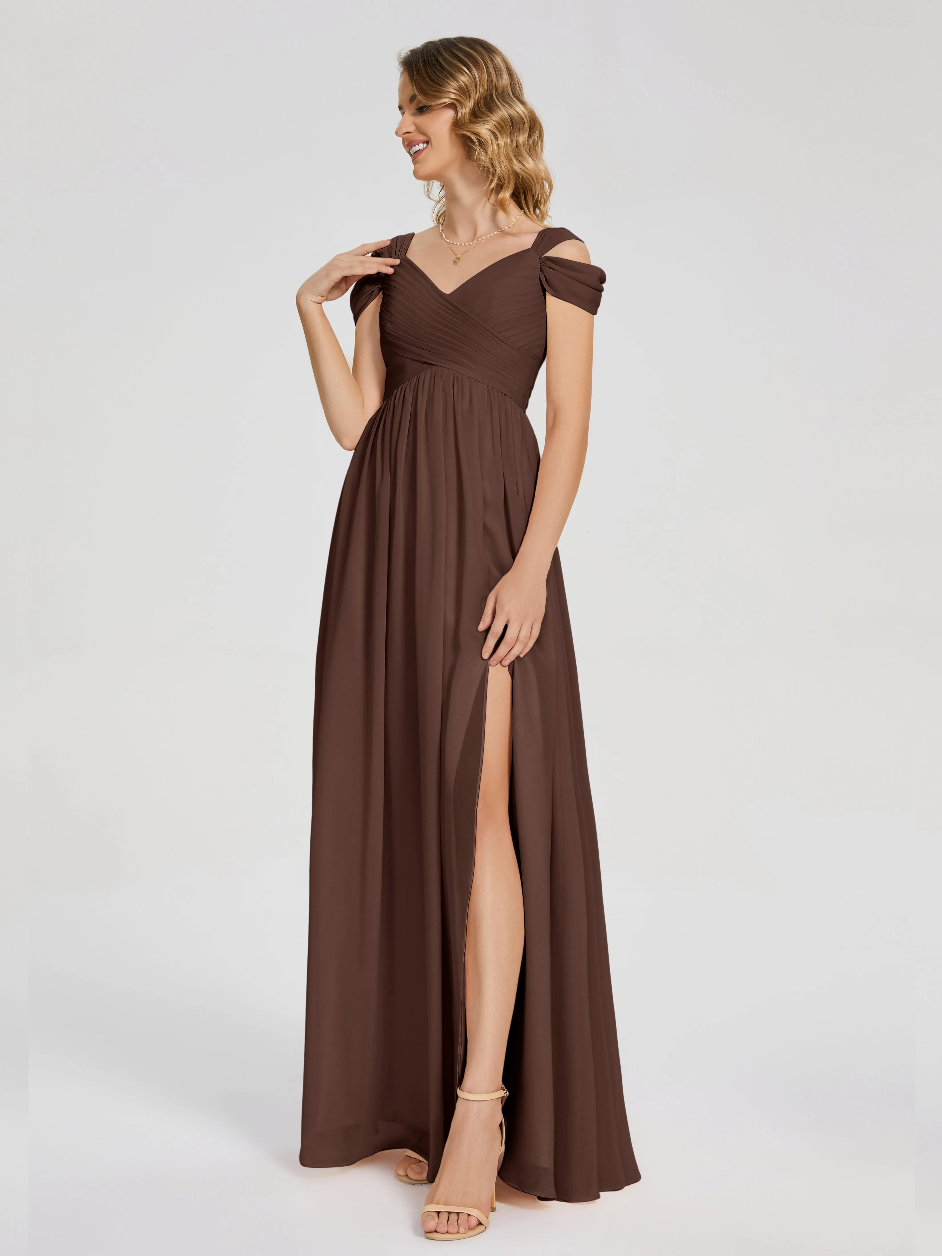 Chocolate Colored Bridesmaid Dresses Charlee Flowy Split Chiffon Bridesmaid Dresses