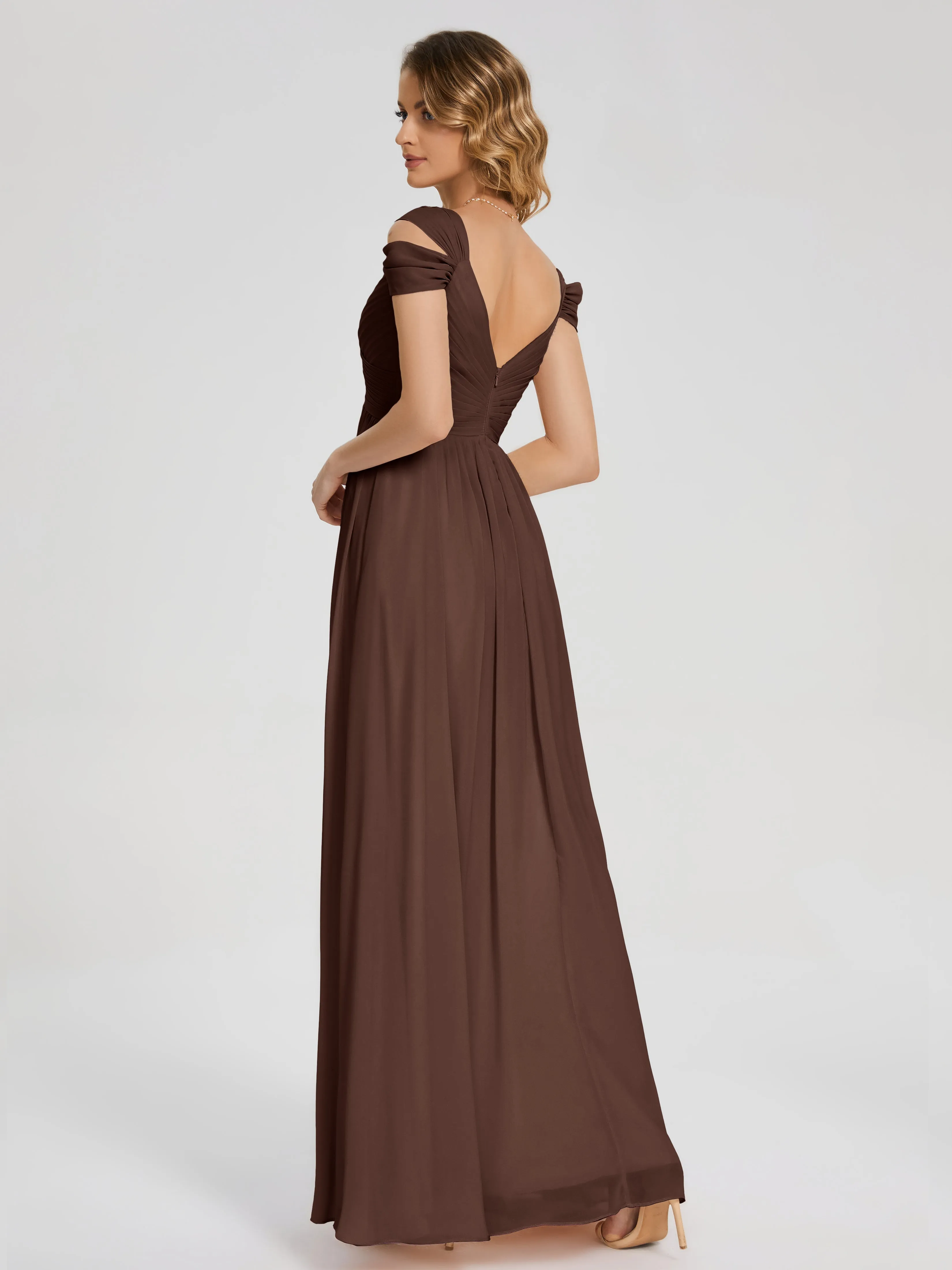 Chocolate Colored Bridesmaid Dresses Charlee Flowy Split Chiffon Bridesmaid Dresses