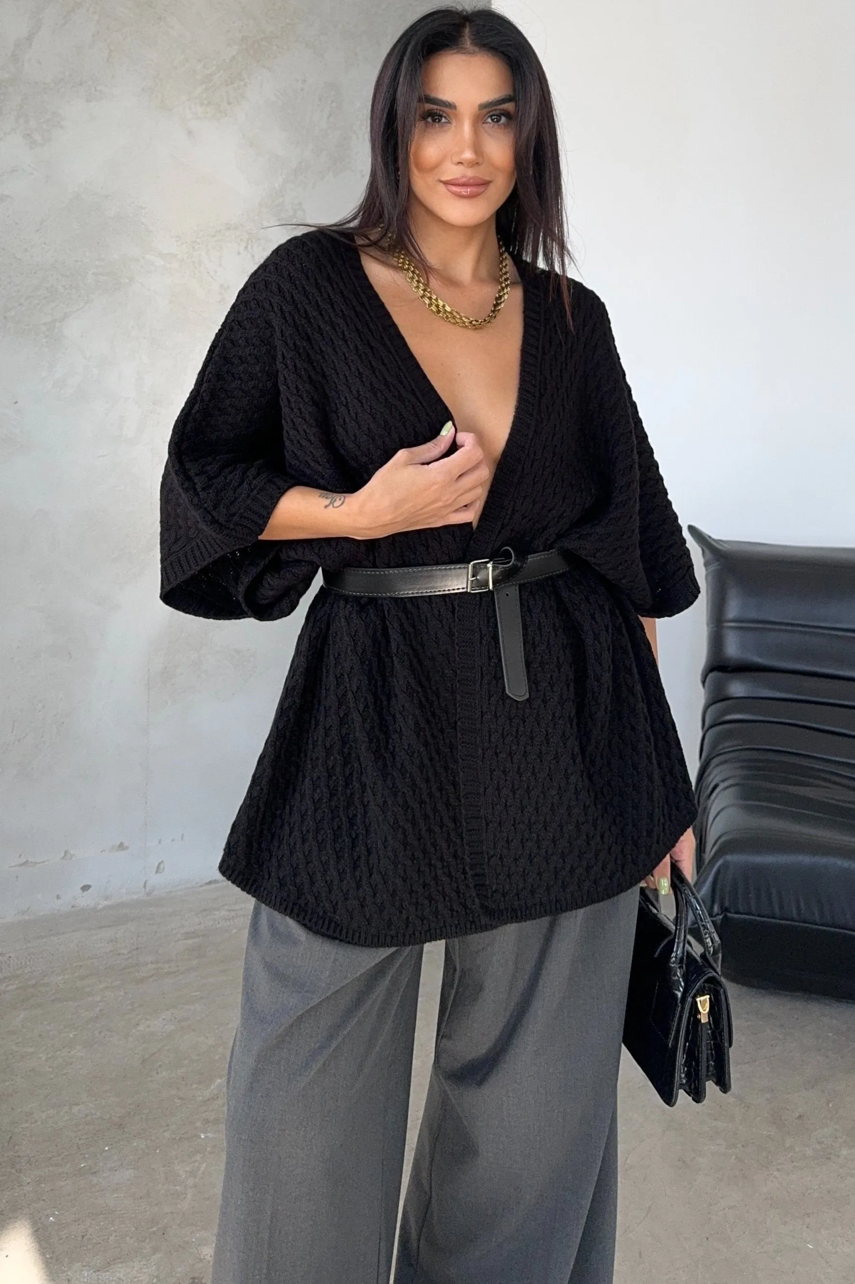 Classic Black Cardigan with Wrap Style