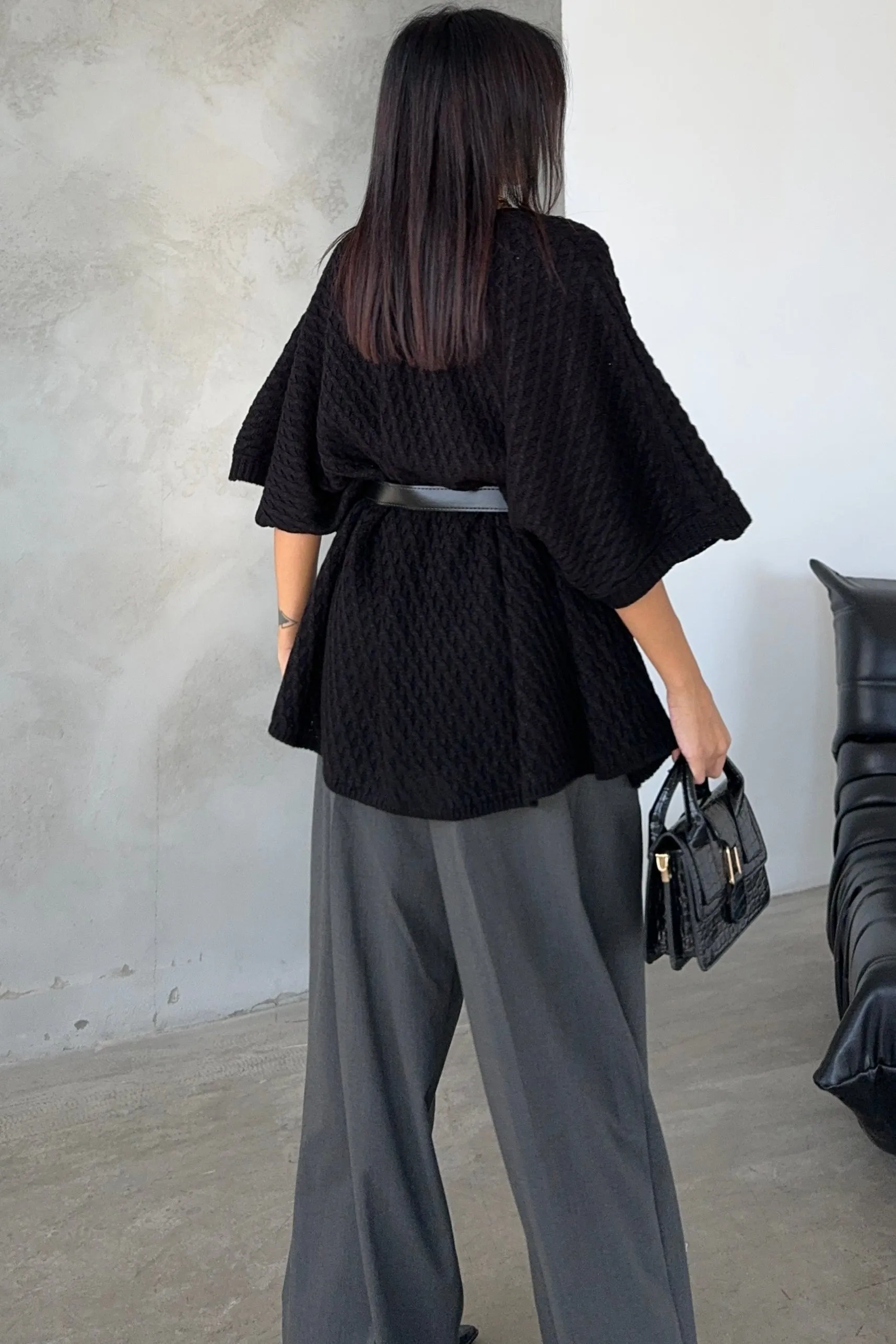 Classic Black Cardigan with Wrap Style