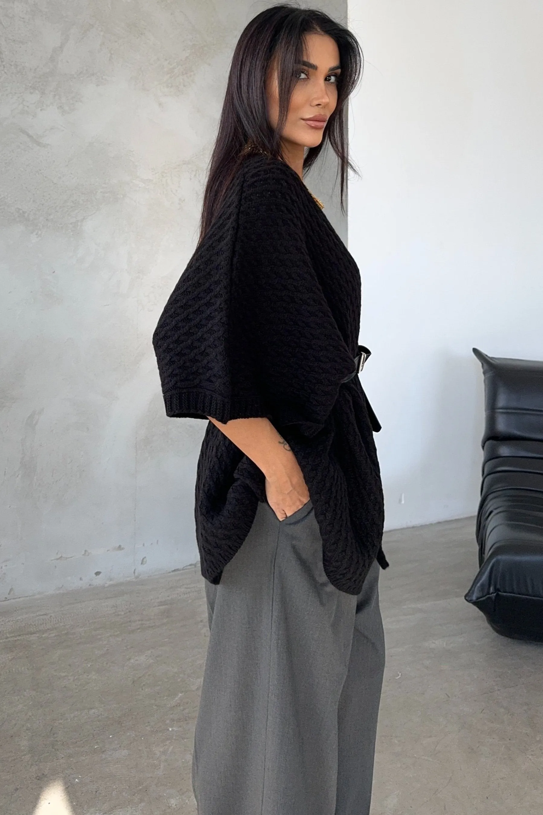 Classic Black Cardigan with Wrap Style