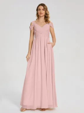 Dusty Rose Colour Bridesmaid Dresses Charlee Flowy Split Chiffon Bridesmaid Dresses