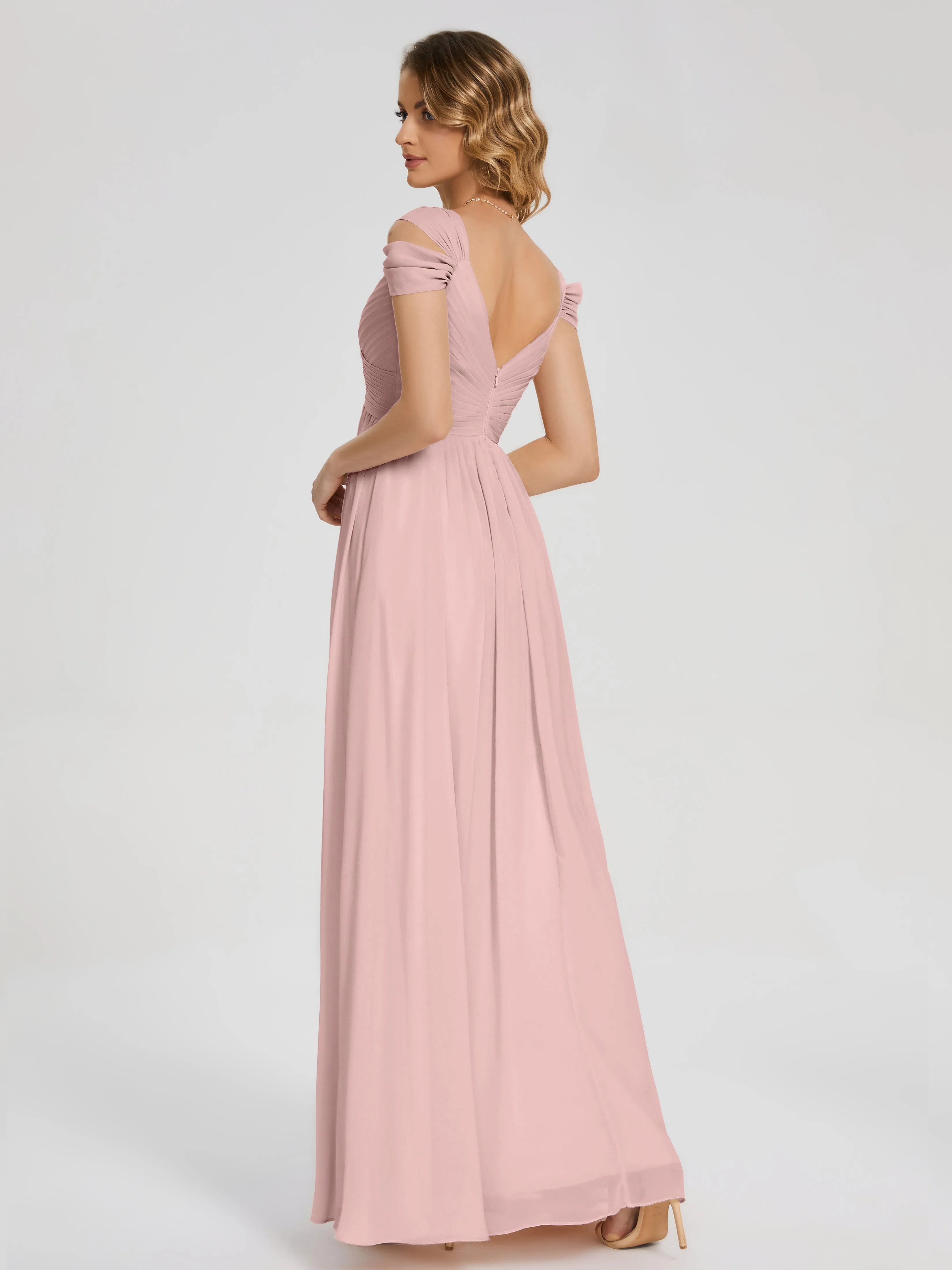 Dusty Rose Colour Bridesmaid Dresses Charlee Flowy Split Chiffon Bridesmaid Dresses