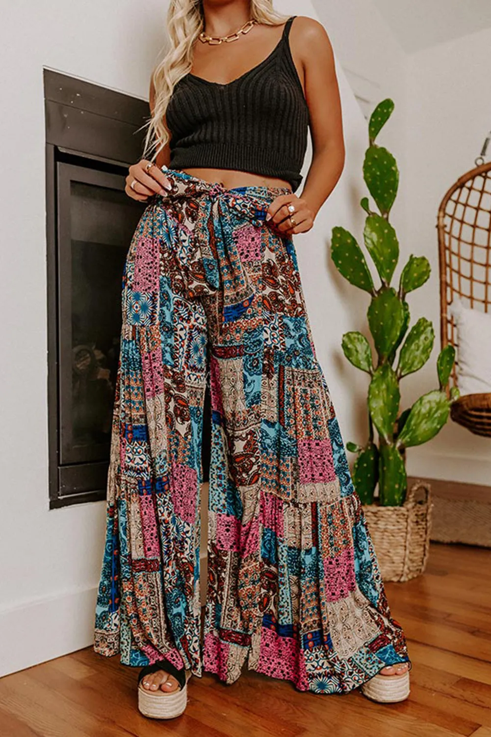 Elastic Waist Wide Leg Pants - Boho