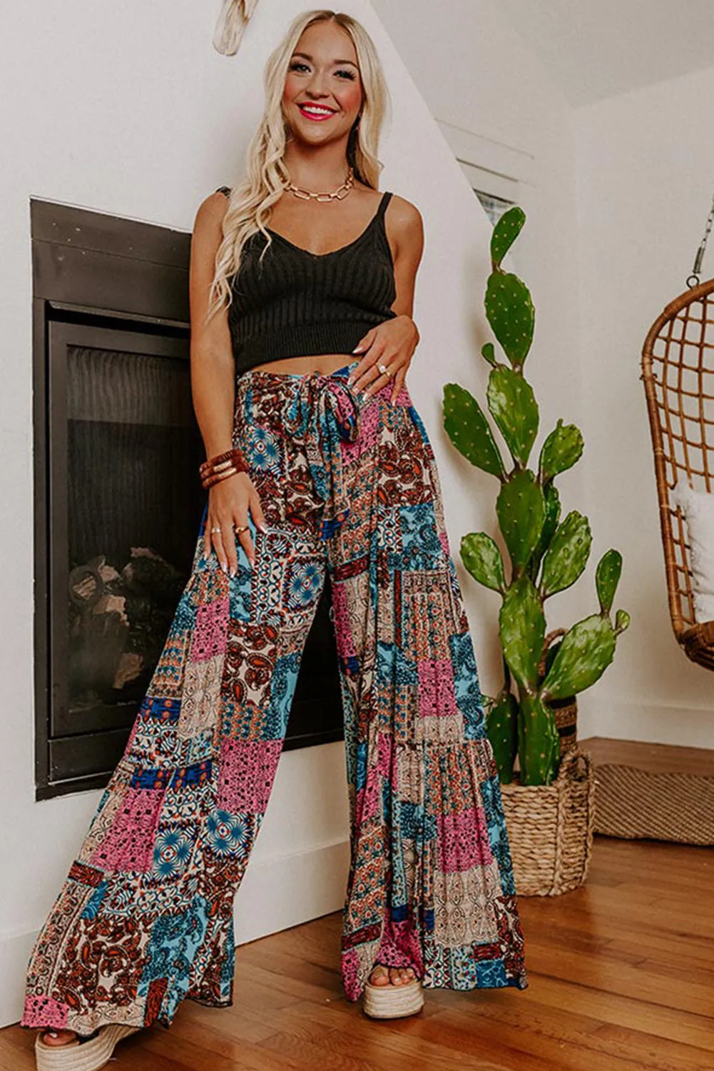 Elastic Waist Wide Leg Pants - Boho