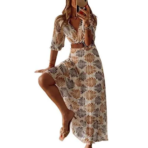 Flowy Leaf Dress With Belt