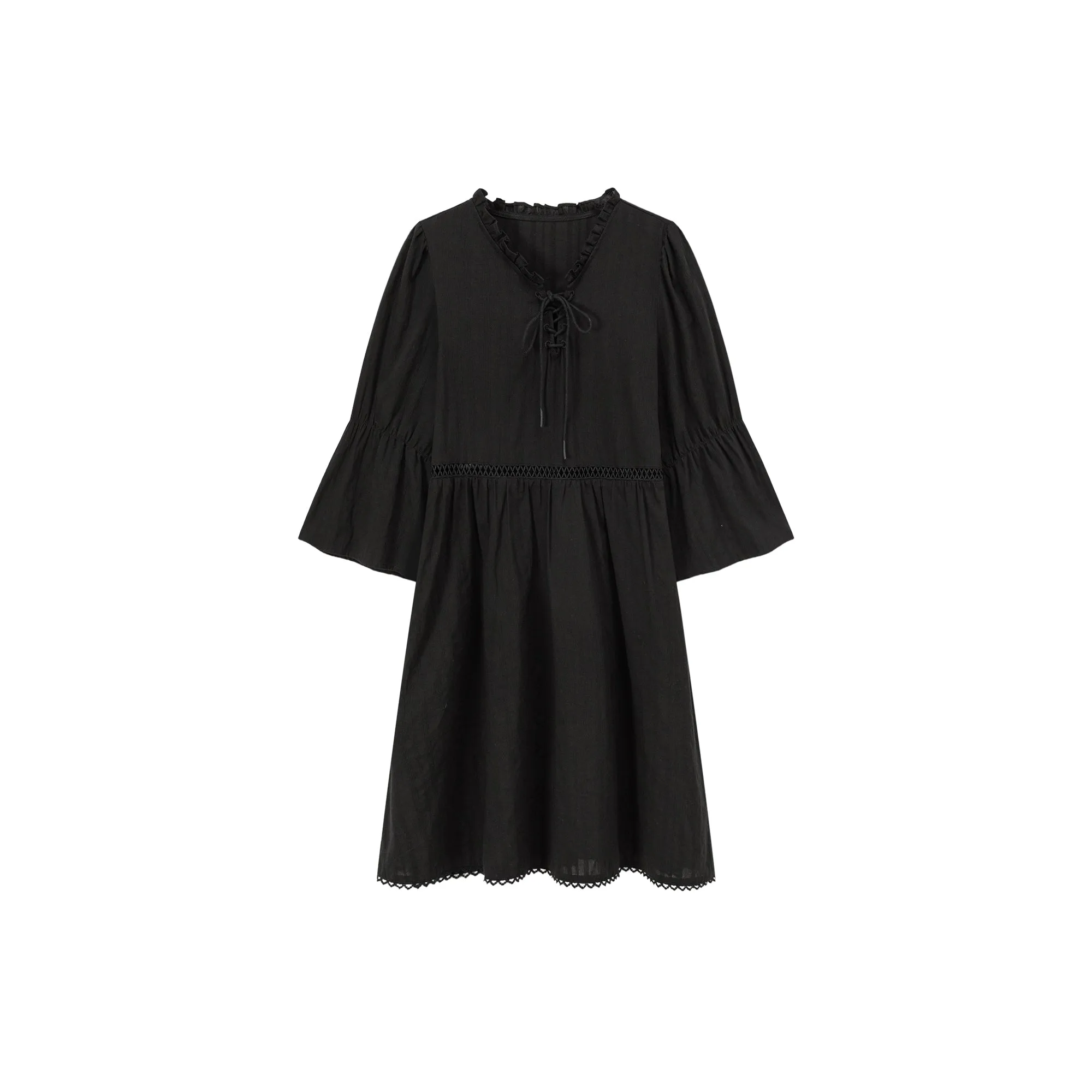 Frill Laceup Flowy Sleeve Dress