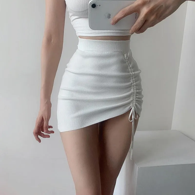 Hot Girl Hip Skirt Design High Waist With Straps Stretch Knitted Women's Skirt