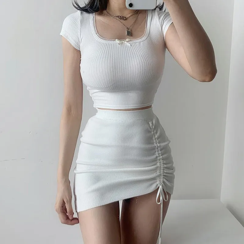 Hot Girl Hip Skirt Design High Waist With Straps Stretch Knitted Women's Skirt