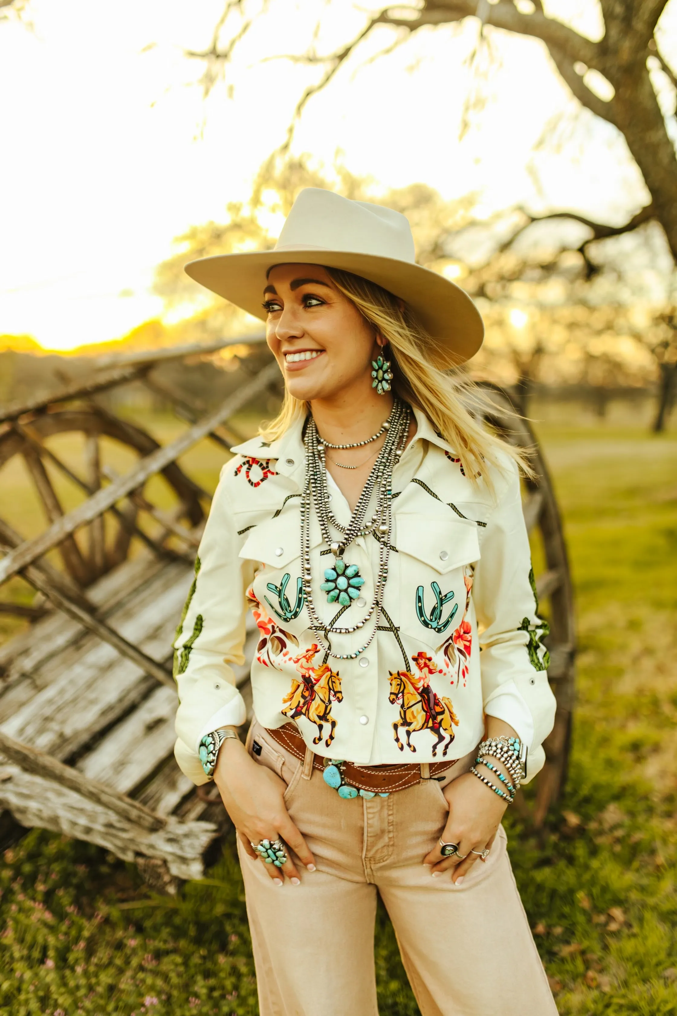 Ivory Crop Top or Jacket w/ All Over Western Motifs