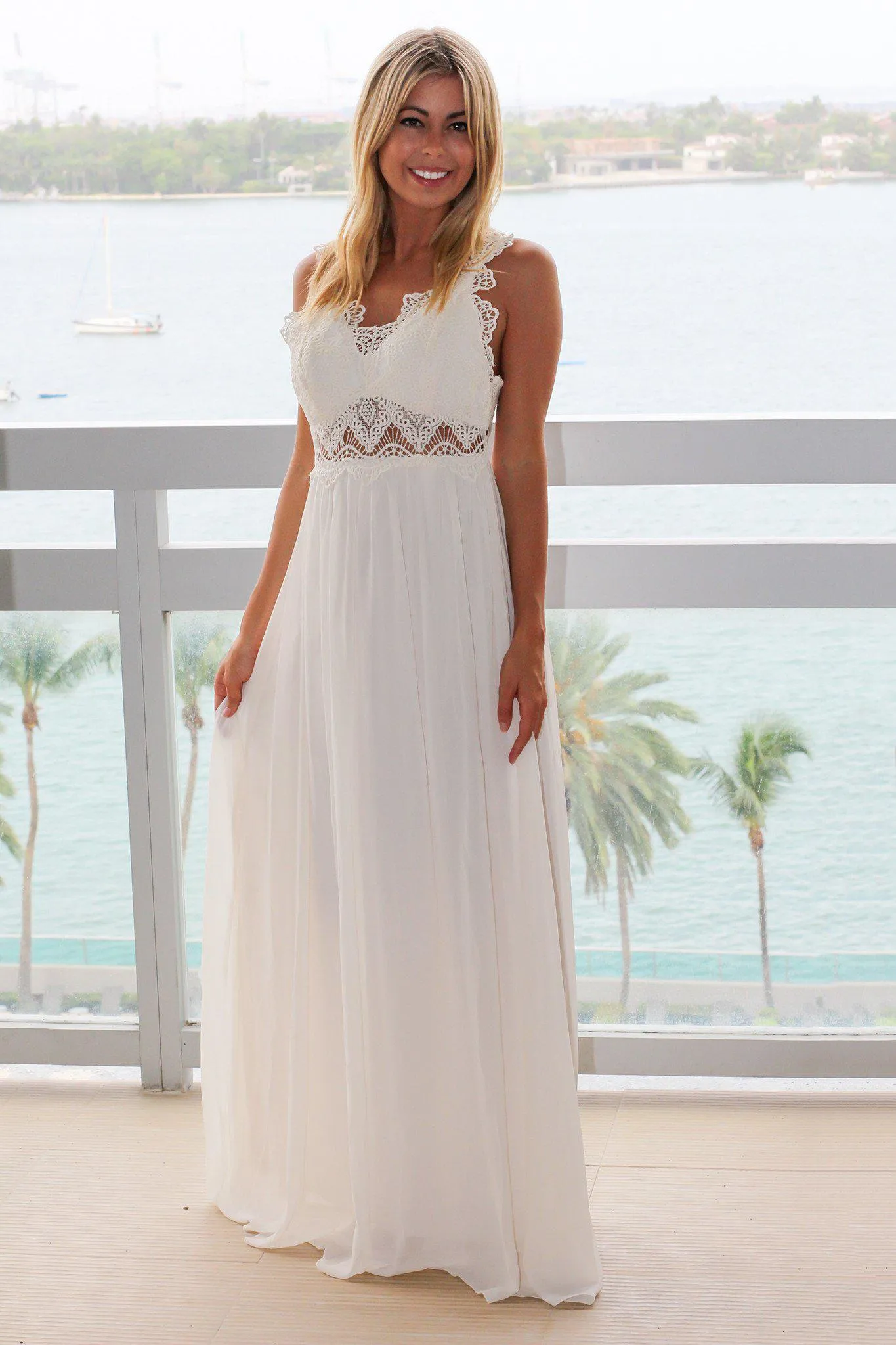 Ivory Maxi Dress with Crochet Top