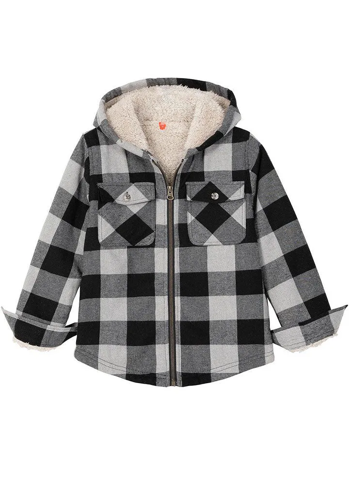 Kids Matching Family Black White Hooded Flannel Jacket