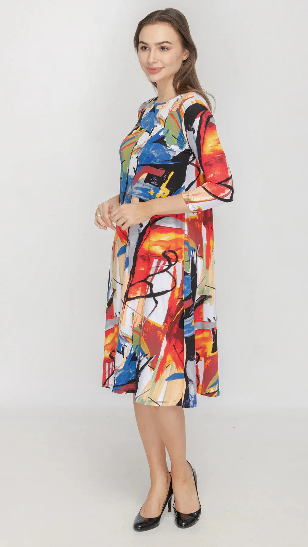 KMW Bright Multi-Colored A-line Dress