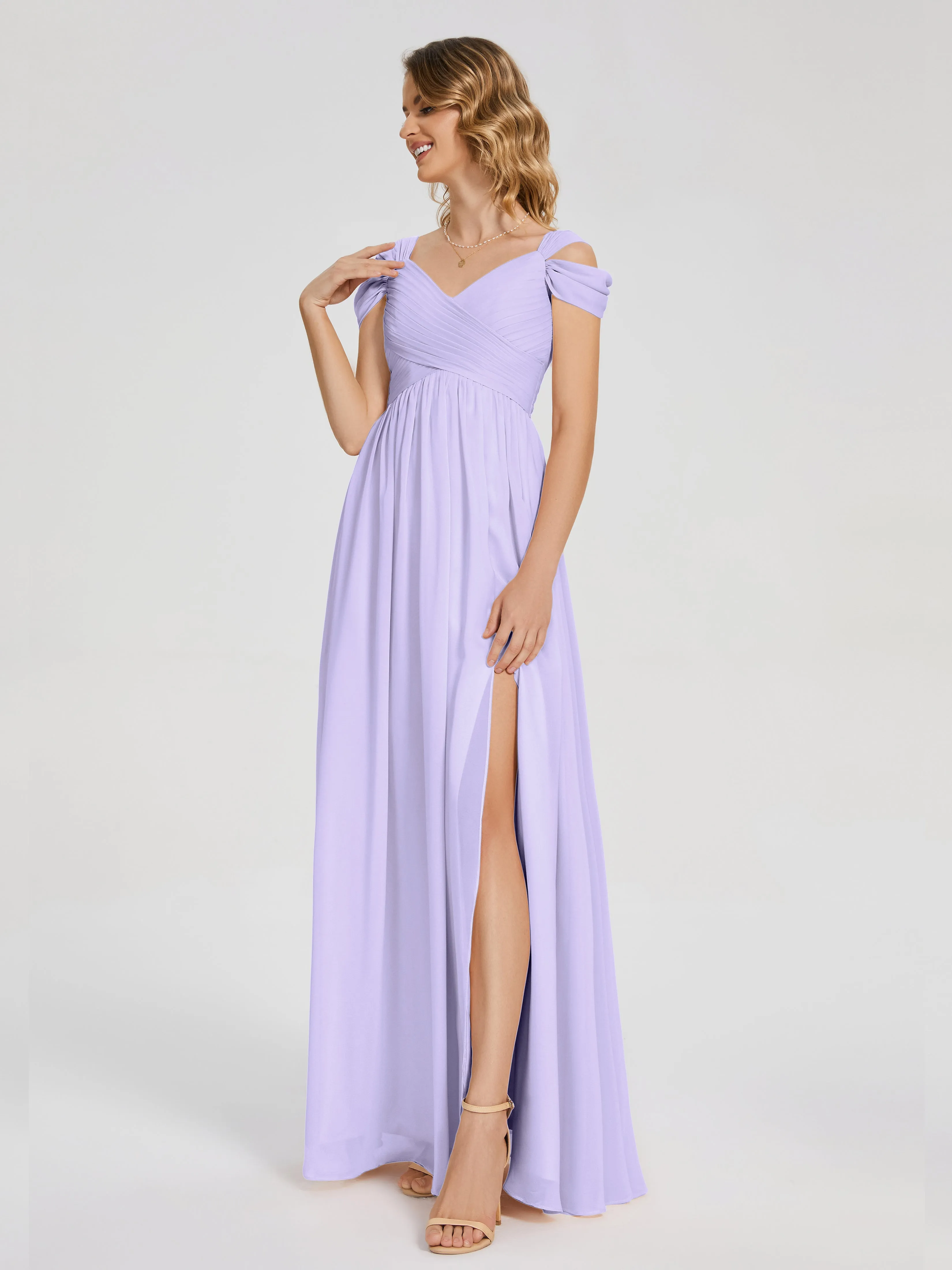 Lilac Bridesmaids Dress Charlee Flowy Split Chiffon Bridesmaid Dresses