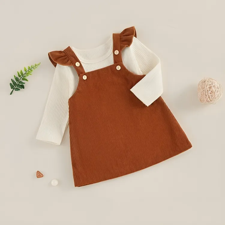 Long Sleeve Corduroy Dress Baby Set