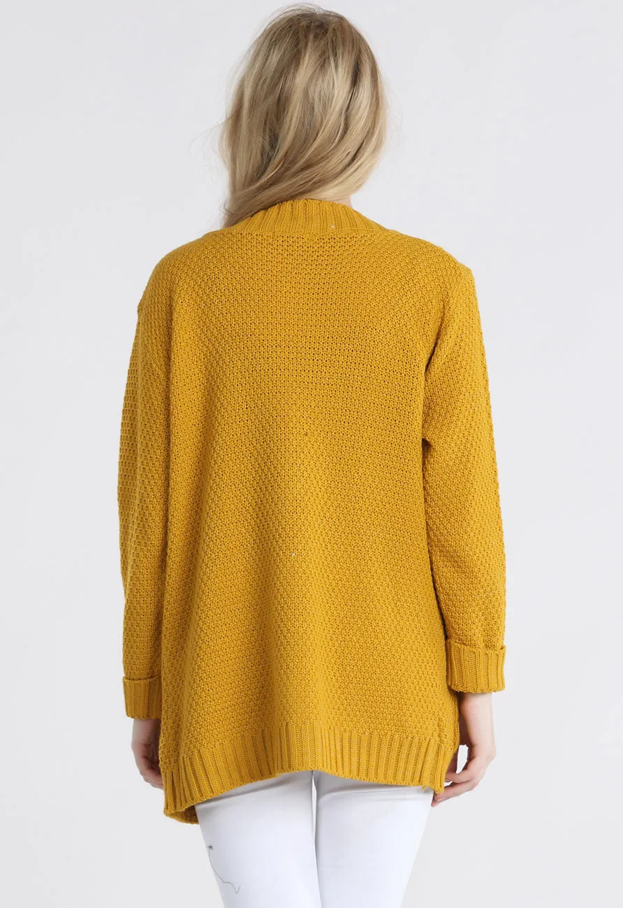 Mustard Chunky Cable Knit Pocket Cardigan