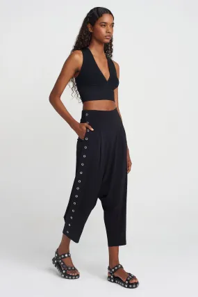 Nu Eyelet Jersey Harem Pants Black