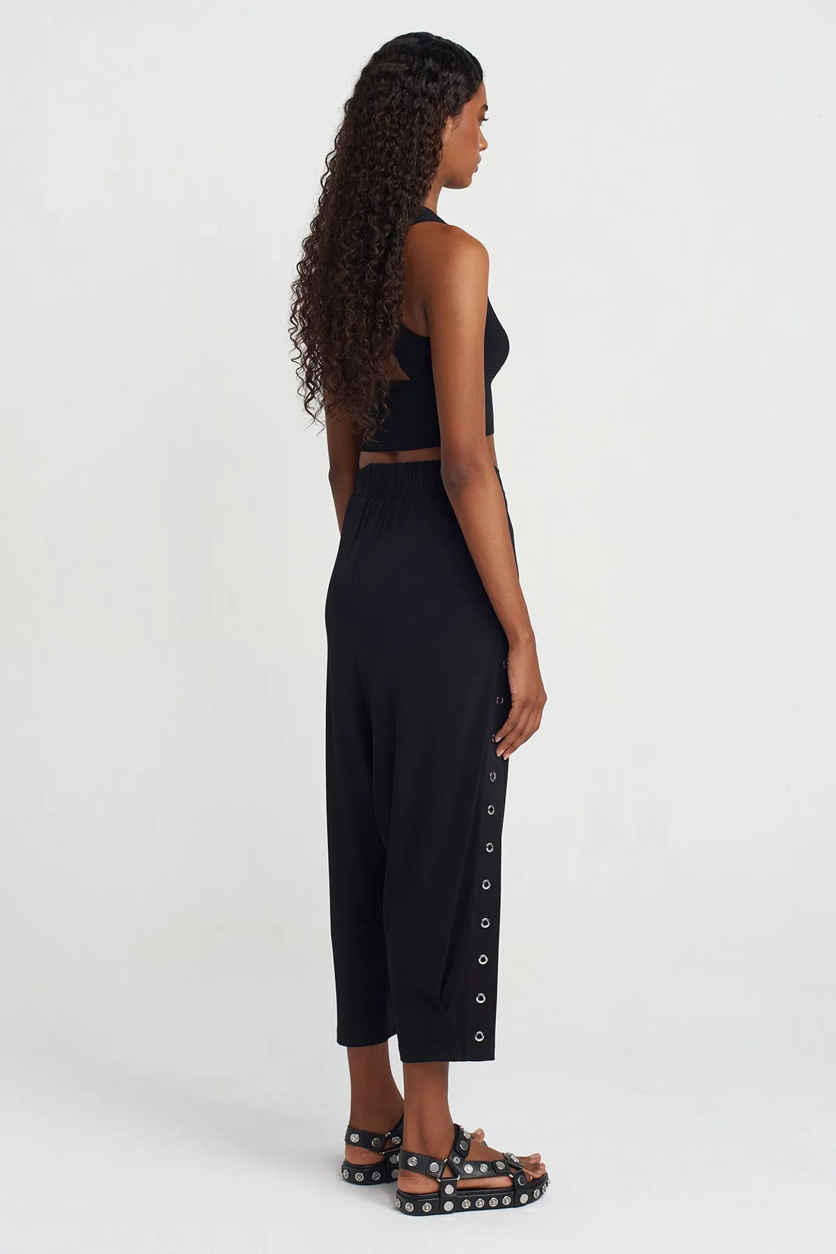 Nu Eyelet Jersey Harem Pants Black