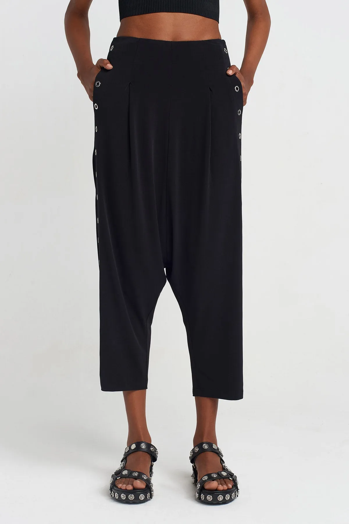 Nu Eyelet Jersey Harem Pants Black