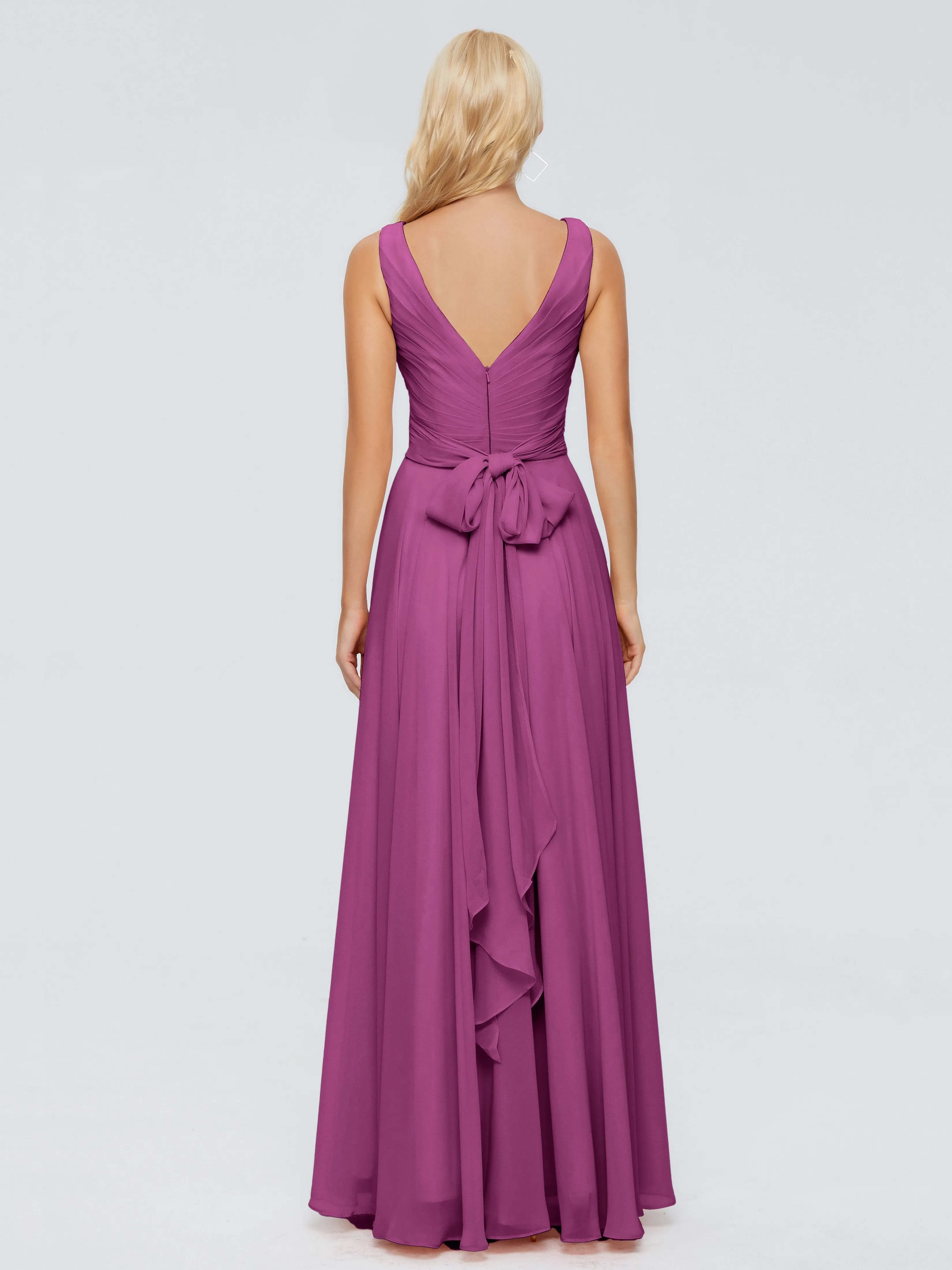 Orchid Color Bridesmaid Dresses Ryleigh Flowy Chiffon Bridesmaid Dresses With Bow