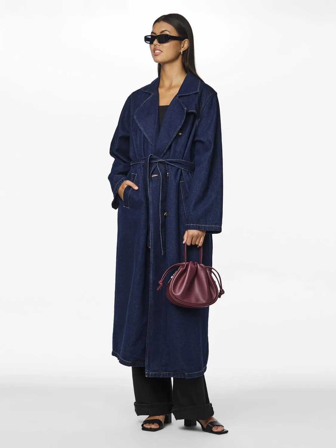 PCFREYA Trenchcoat - Dark Blue Denim