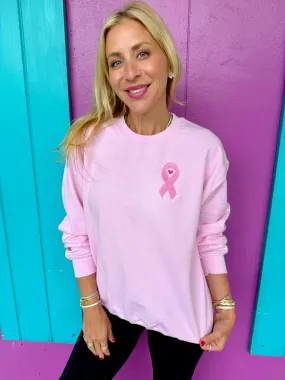 Pink Ribbon Embroidered Sweatshirt for Breast Cancer Awareness