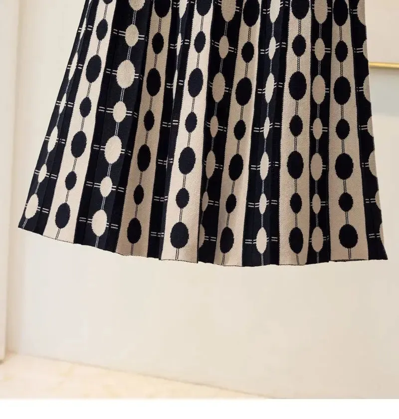 Pre Order:  Knitted Polka Dots Pleated Skirt