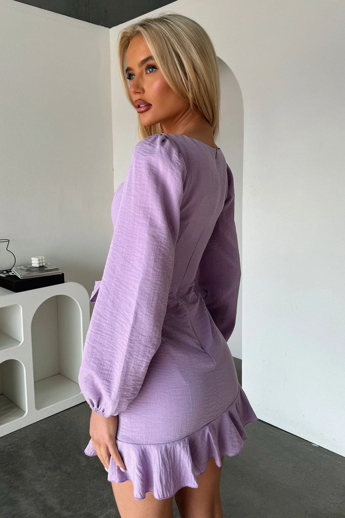 Silvana Long Sleeve Wrap Mini Dress - Lilac