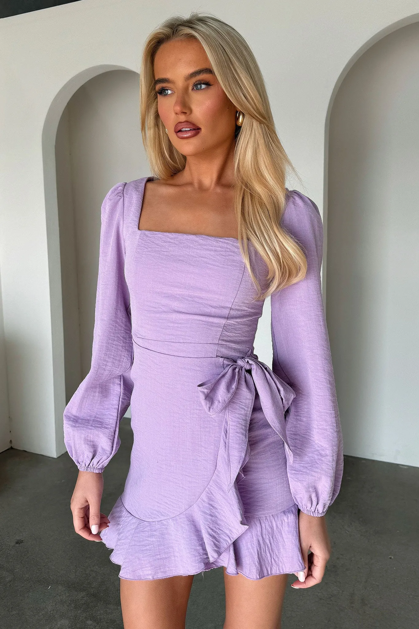 Silvana Long Sleeve Wrap Mini Dress - Lilac