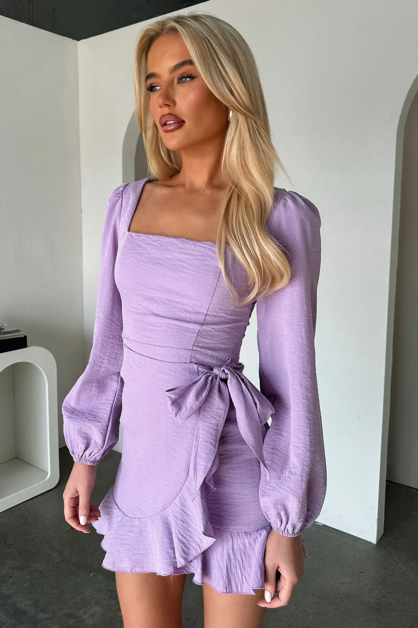 Silvana Long Sleeve Wrap Mini Dress - Lilac