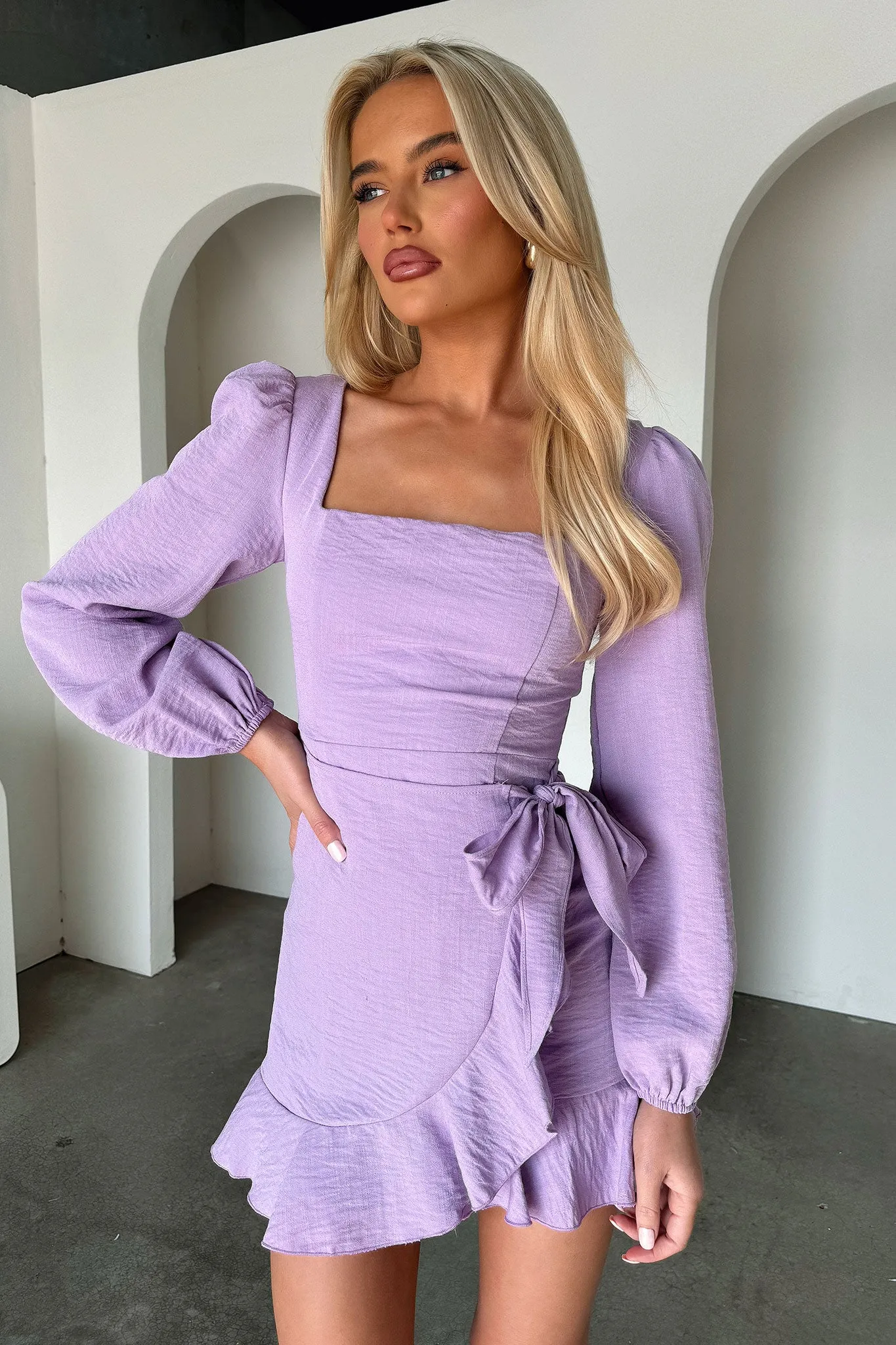 Silvana Long Sleeve Wrap Mini Dress - Lilac