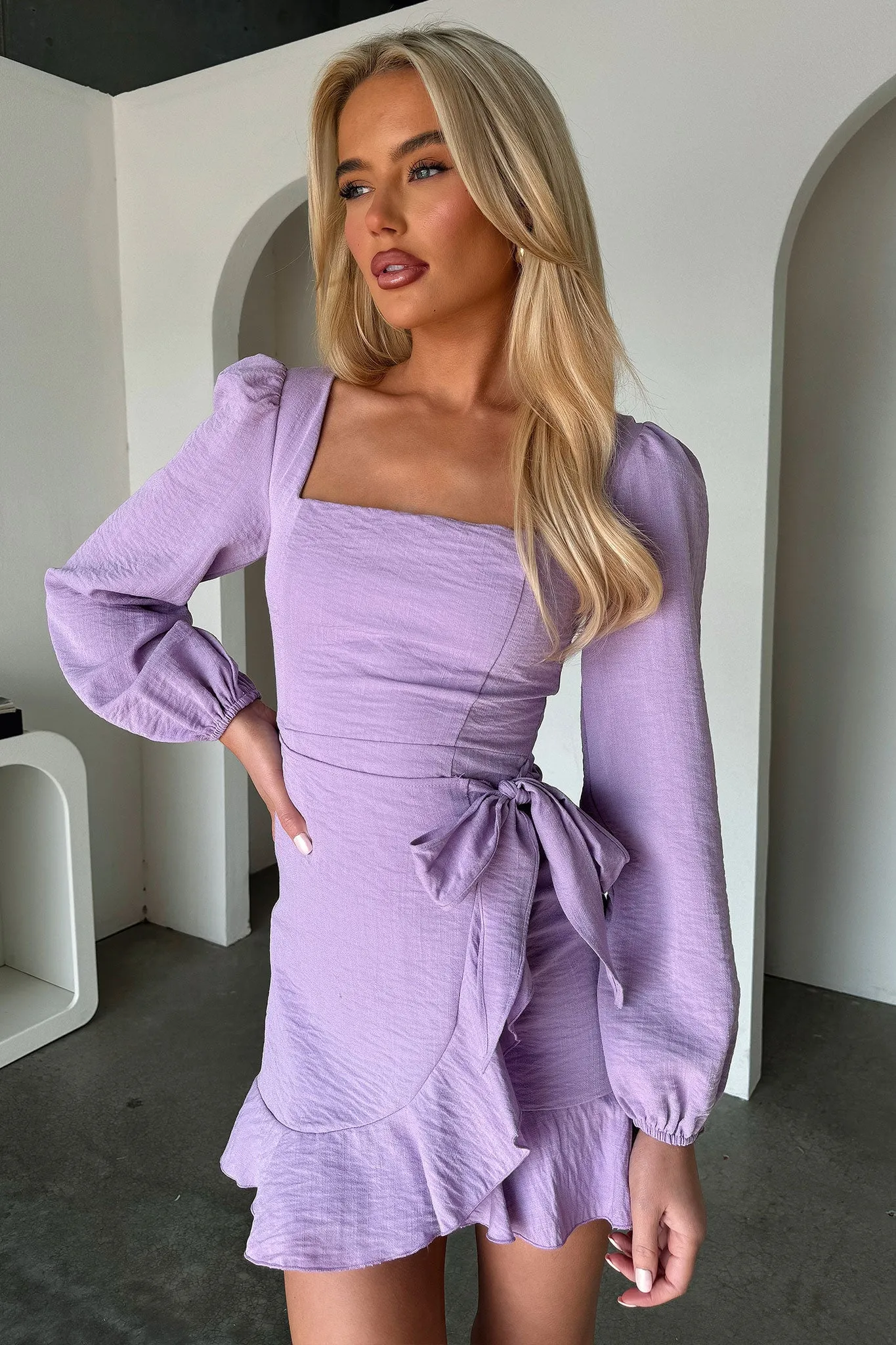 Silvana Long Sleeve Wrap Mini Dress - Lilac