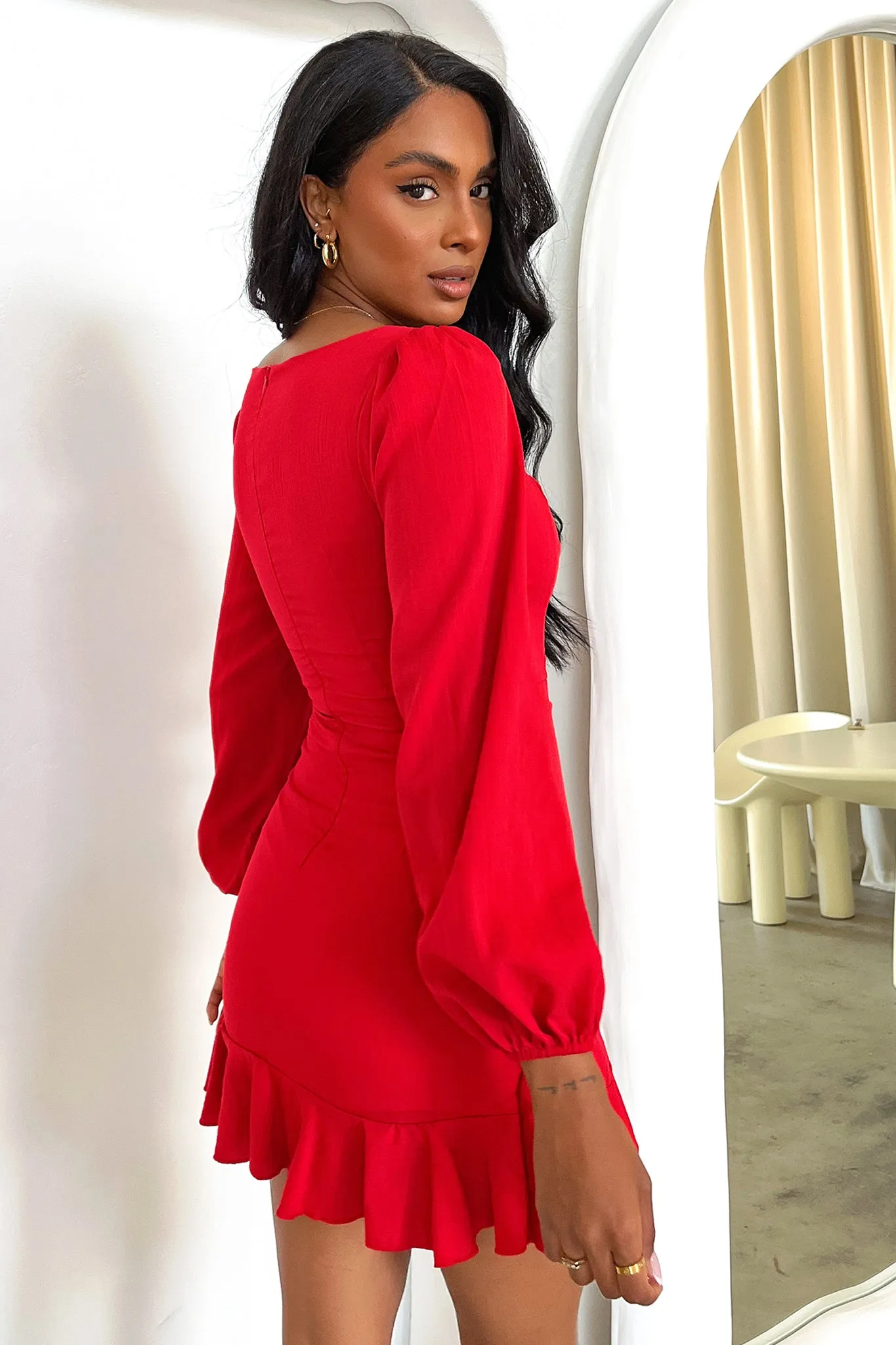 Silvana Long Sleeve Wrap Mini Dress - Red